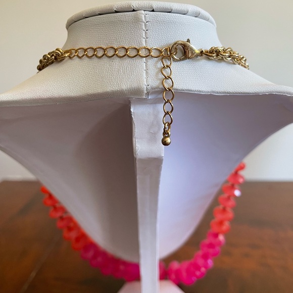 Bright and bold two strand necklace pink, coral and gold tone lobster clasp - Picture 2 of 4